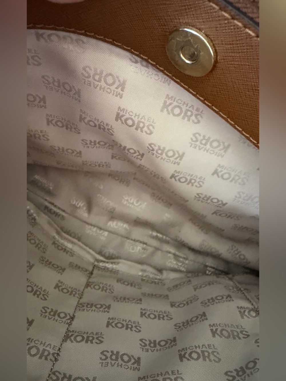 Michael Kors Tan Saffiano Leather Shoulder Bag with Gold Logo Charm - Picture 6 of 10